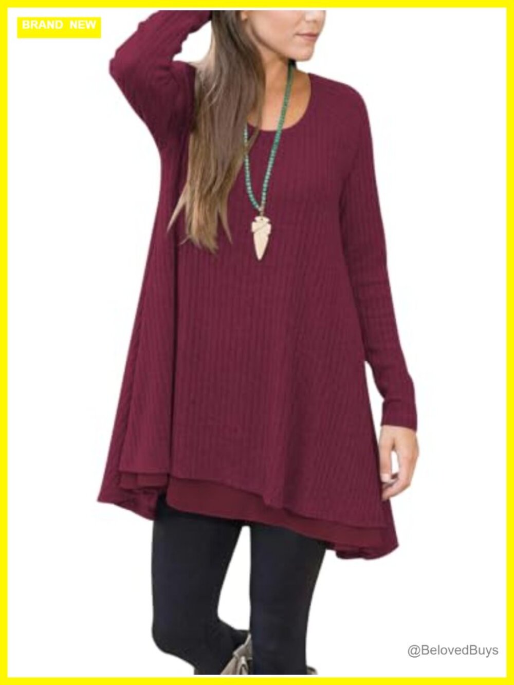 Poetsky Womens Long Sleeve Tunic Top Sweater with Pockets Crew Neck